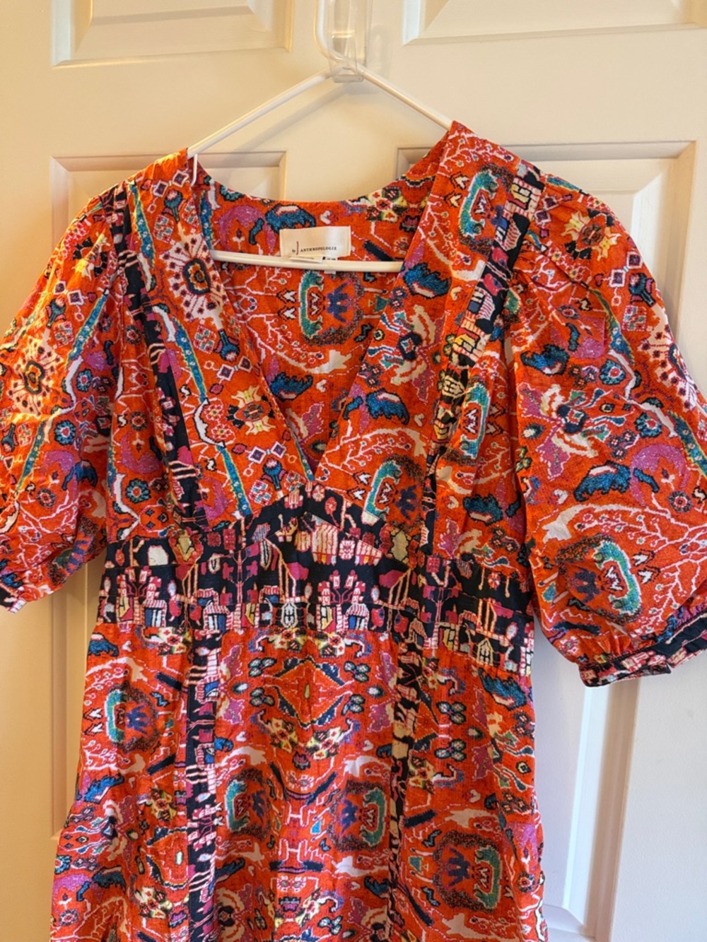 Anthropologie Orange Bohemian Motif Maxi Dress